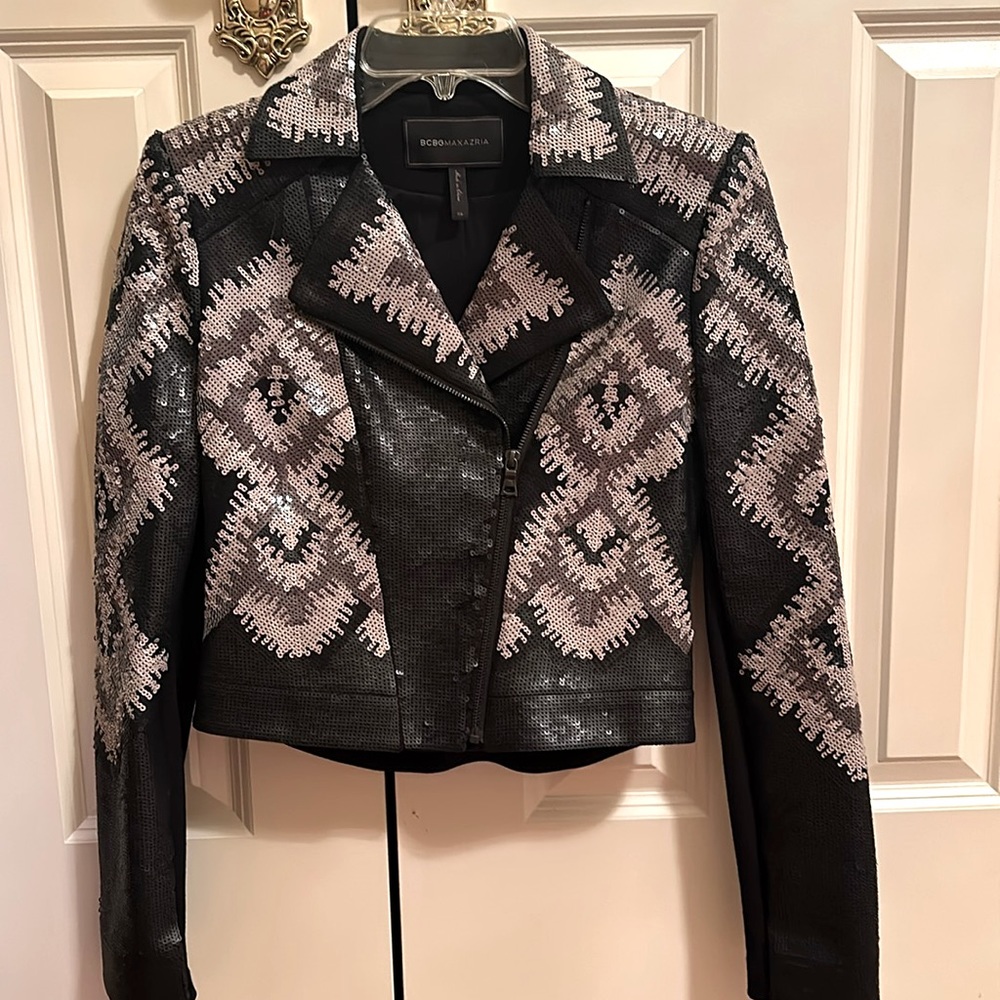 Black All sequence cropped BCBGMaxazria jacket